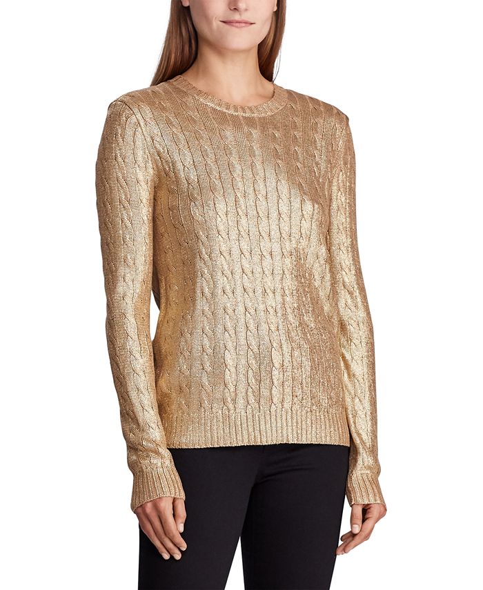 Lauren Ralph Lauren Petite Metallic Cable-Knit Sweater & Reviews - Sweaters  - Petites - Macy's
