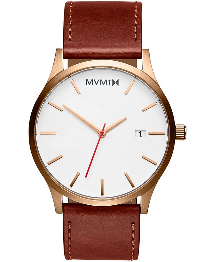 MVMT Men's Classic Brown Leather Strap Watch 45mm - Macy's