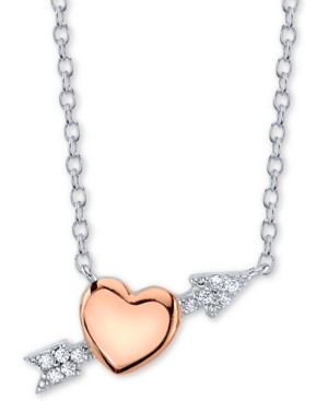 image of Unwritten Cubic Zirconia Heart & Arrow Pendant Necklace in Sterling Silver & Rose Gold-Plate