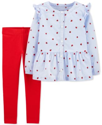 Carter's - Baby Girls 2-Pc. Ladybug-Print Top & Leggings Set