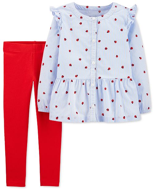 Carter S Baby Girls 2 Pc Ladybug Print Top Leggings Set