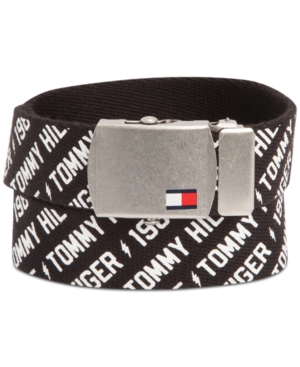Tommy Hilfiger Big Boys Casual Printed Web Belt with Military-Inspired Plaque Buckle
