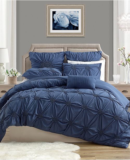 Cathay Home Inc Charming Ruched Rosette Duvet Cover Set King