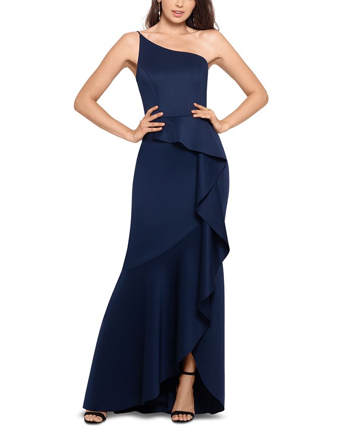XSCAPE Ruffled One-Shoulder Gown - Macy's