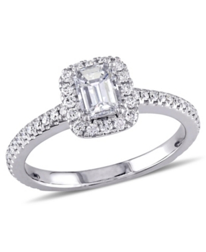 image of Emerald and Round Certified Diamond (7/8 ct. t.w.) Engagement Ring in 14k White Gold