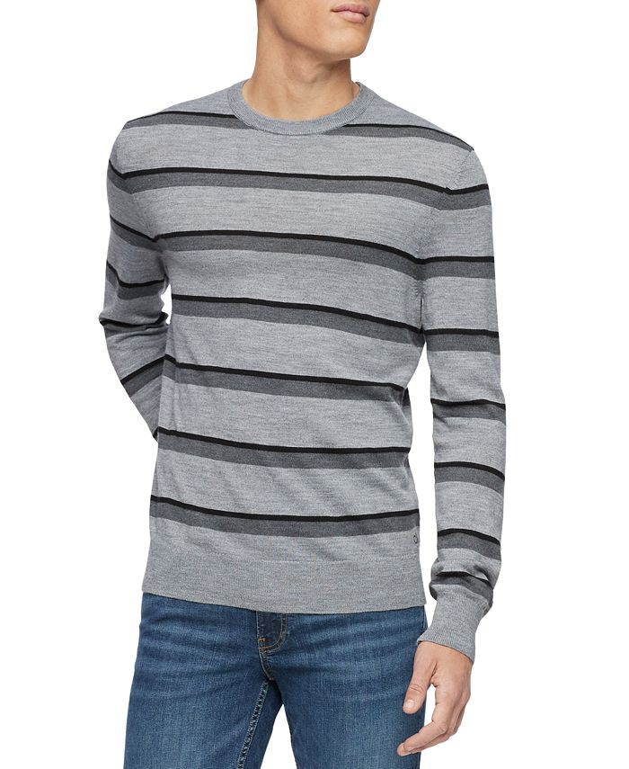Calvin Klein Men's Bi-Color Striped Sweater & Reviews - Sweaters - Men ...