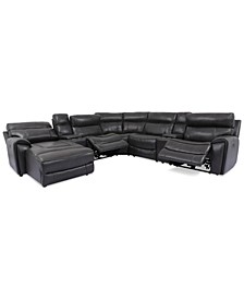 Hutchenson 7-Pc. Leather Chaise Sectional with 2 Power Recliners and 2 Consoles