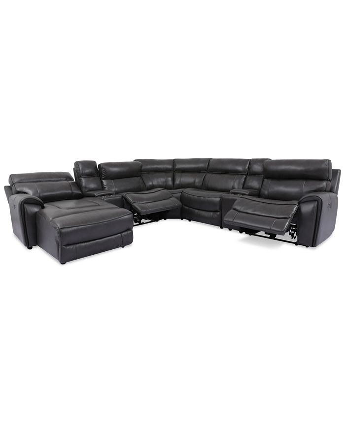 Furniture - Hutchenson 7-Pc. Leather Chaise Sectional with 2 Power Recliners and 2 Consoles