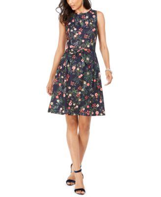 Tahari ASL - Floral-Print Bow Fit & Flare Dress