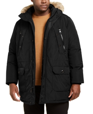 Calvin Klein Men's Big & Tall Long Snorkel Coat with Faux-Fur Trimmed Hood