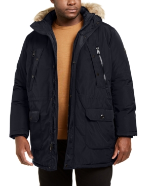 Calvin Klein Men's Big & Tall Long Snorkel Coat with Faux-Fur Trimmed Hood