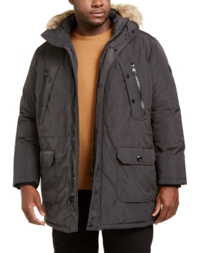 Calvin Klein Men's Big & Tall Long Snorkel Coat with Faux-Fur Trimmed Hood