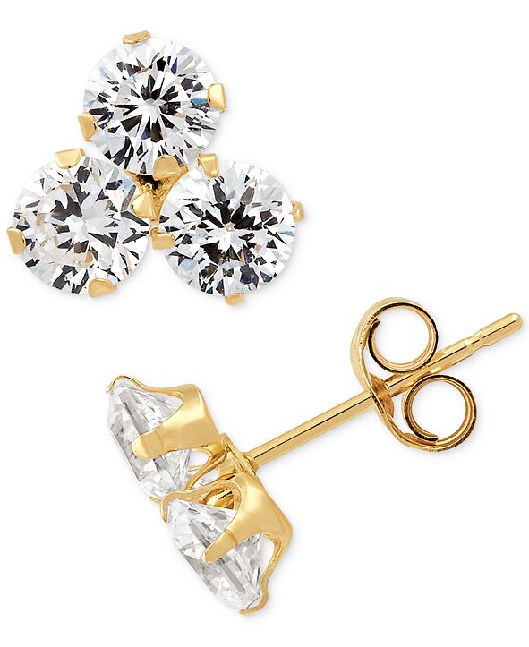 Macy's Swarovski Zirconia Trillium Stud Earrings in 14k Gold & Reviews