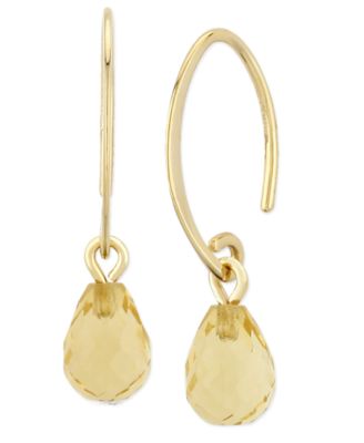Gemstone Briolette Drop Earring in 14k Yellow Gold Available in Amethyst, Citrine, and Peridot.