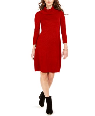 red cowl neck sweater dress