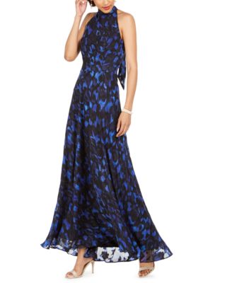 tahari printed halter maxi dress