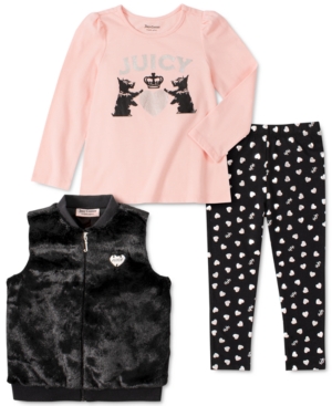Juicy Couture Kids Toddler Girls 3 Pc Faux Fur Vest Top Heart
