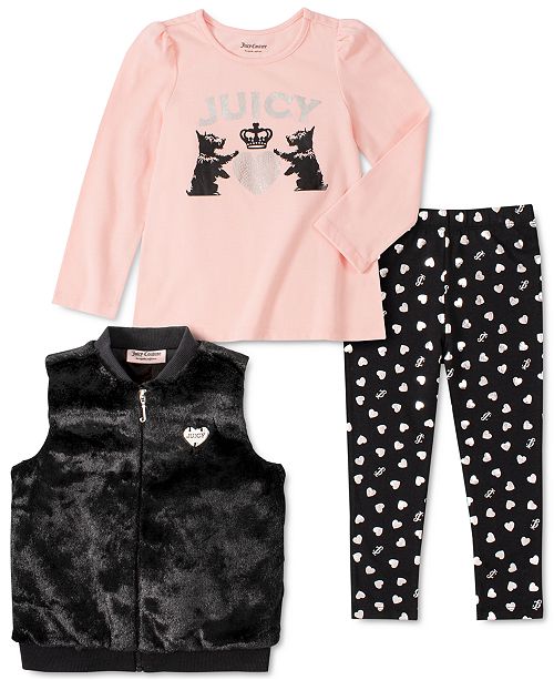 Juicy Couture Toddler Girls 3 Pc Faux Fur Vest Top Heart