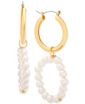 image of Steve Madden Small Imitation Pearl Initial Hoop Earring 1.1