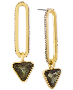 image of Steve Madden Gold-Tone Rhinestone Link & Triangle Drop Earrings