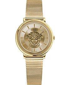 Women's Swiss V-Circle Gold Ion-Plated Stainless Steel Mesh Bracelet Watch 38mm