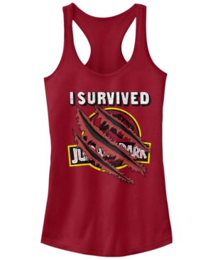 image of Fifth Sun Jurassic Park Women-s I Survived Claw Marks on Logo Racerback Tank Top