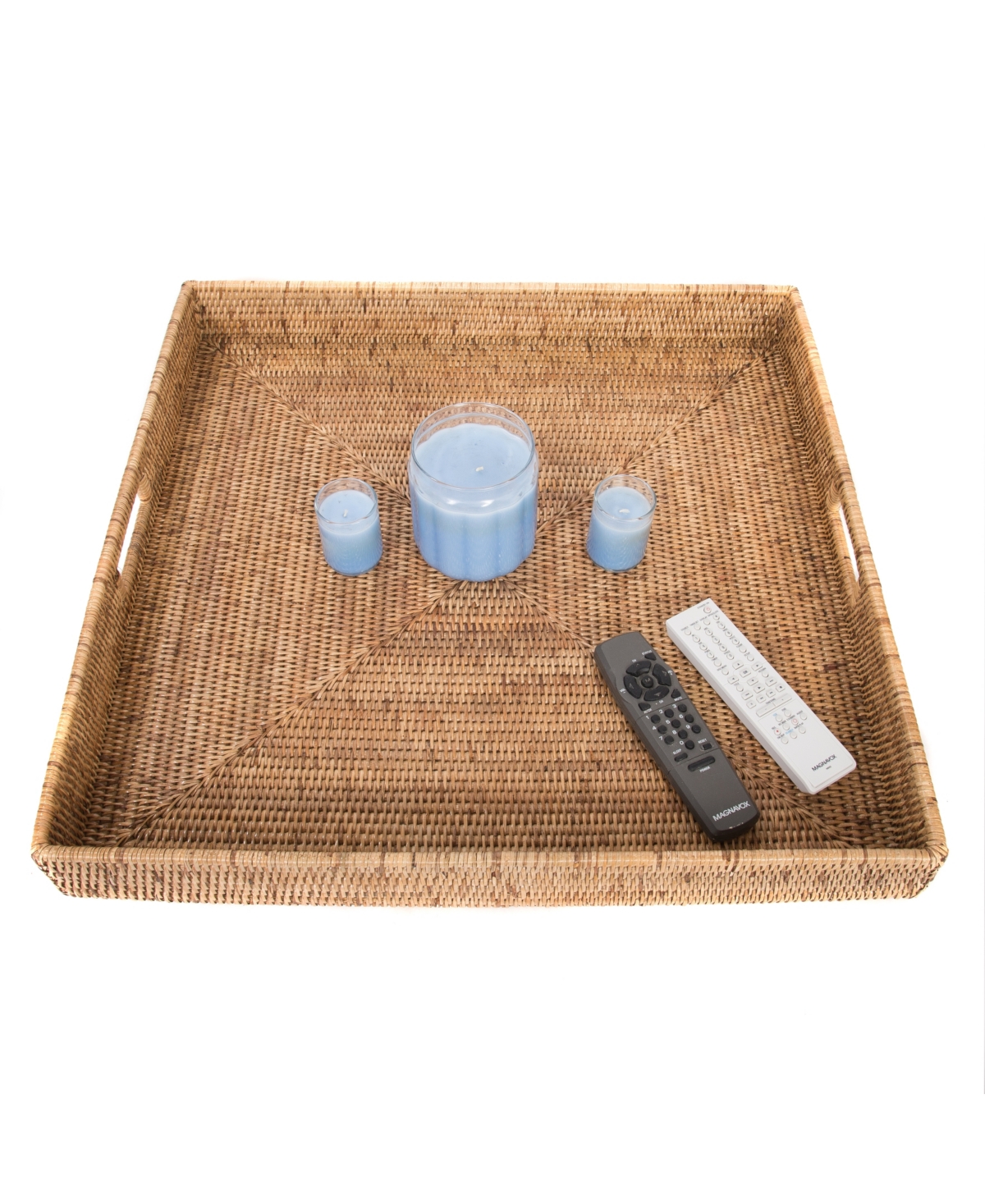 Artifacts Trading Company Rattan Square Tray with Cutout Handles