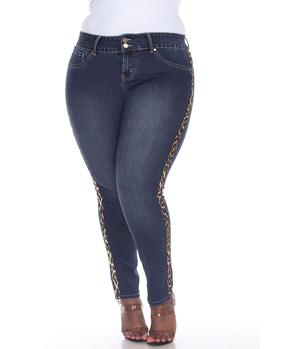 White Mark Plus Size Super Stretch Denim with Cheetah Pannel view 3 — MAYCSS fashion products