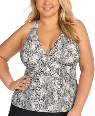 Island Escape - Trendy Plus Size Cold Hearted H-Back Tankini Top