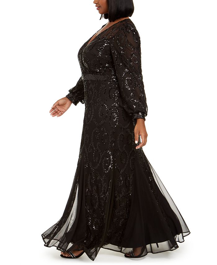 r & m richards plus size sequined godet gown