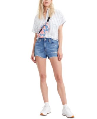 High-Rise Distressed Denim Shorts 