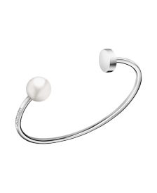 Bubbly Shiny Stainless Steel White Imitation Pearl Choker Open Bangle