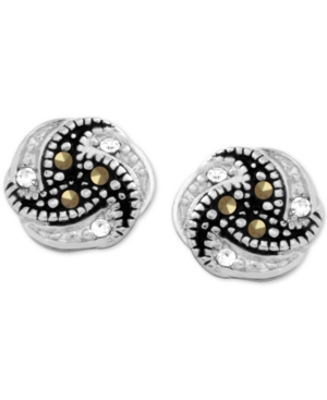 image of Genuine Swarovski Marcasite Knot Button Earrings in Fine Silver-Plate