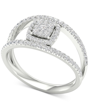 image of Diamond Halo Cluster Split Shank Statement Ring (1/2 ct. t.w.) in 10k White Gold