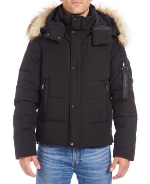 Vince Camuto Men's Bomber With Removable Faux Fur Trimmed Hood In Black
