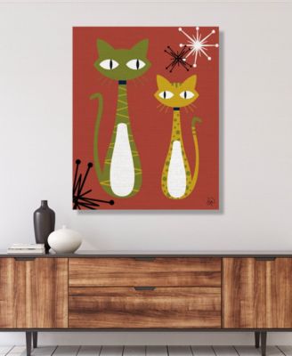 Creative Gallery Retro Cat Buddies Astrobursts on Rust 20" x 16" Canvas Wall Art Print