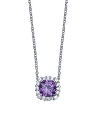 Multi Colored Cubic Zirconia Cushion Shape Pendant Necklace in Sterling Silver
