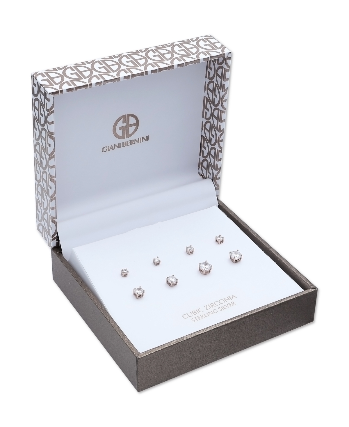 Cubic Zirconia 4-Pc. Set Graduated Stud Earrings in 18k Yellow orGold over Sterling Silver - Rose/Silver