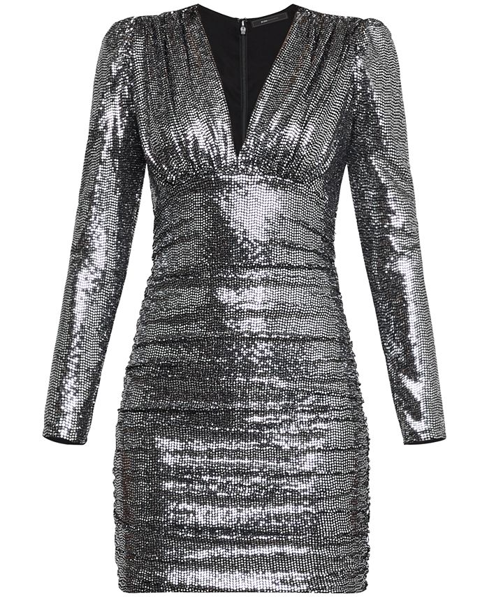 BCBGMAXAZRIA Metallic Puff-Shoulder Bodycon Dress - Macy's