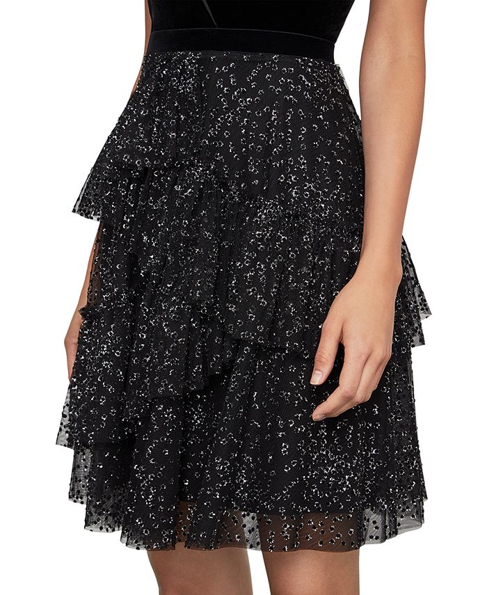 BCBGMAXAZRIA Velvet & Pleated Tulle Dress - Macy's