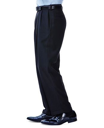 Haggar Men's Eclo Stria Classic Fit Pleated Hidden Expandable Waistband Dress Pants Blue Size 40X30
