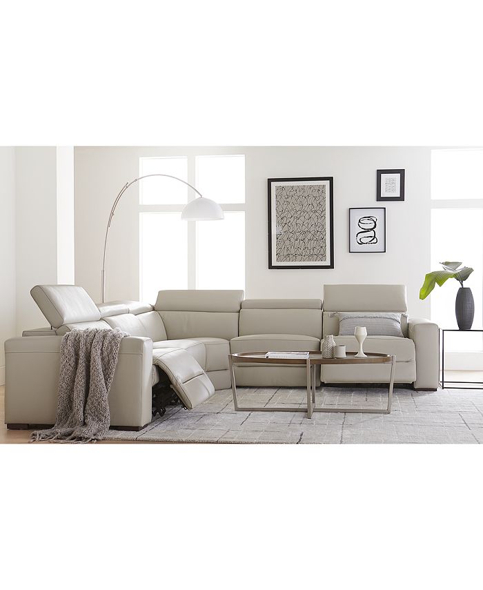 Furniture Nevio 115" 3pc Leather Sectional Sofa with Chaise, 2 Power
