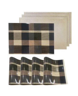 Reversible Metallic Place Mats Non-Slip Plaid Checker Dining Table 12" x 18" Placemats - Set of 4