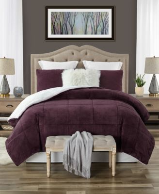 Plush Faux Fur and Sherpa Reversible Comforter Set, King/California King