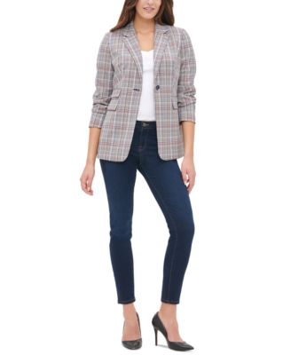 Tommy Hilfiger Plaid One-Button Elbow-Patch Blazer