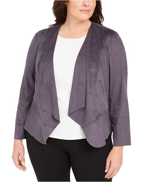 Anne Klein Plus Size Faux-Suede Draped Jacket & Reviews ...