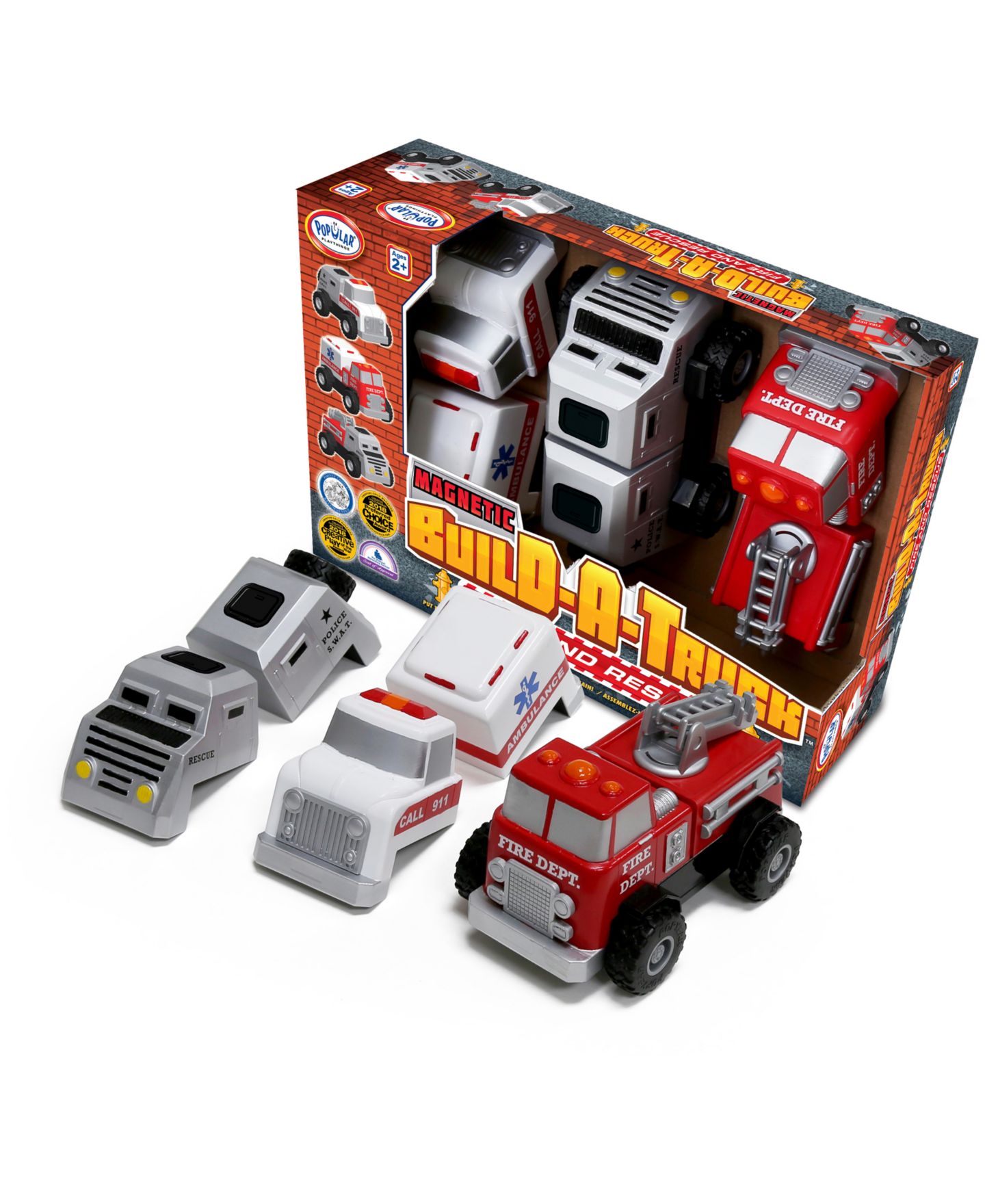 Детский конструктор Popular Playthings Magnetic Build-A-Truck - Fire and Rescue — фото 1