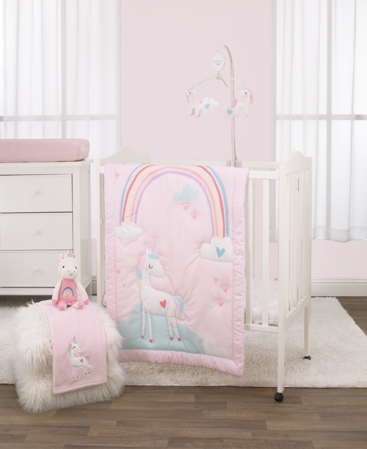Little Love by Nojo Rainbow Unicorn 3-Piece Mini Crib Bedding Set Bedding