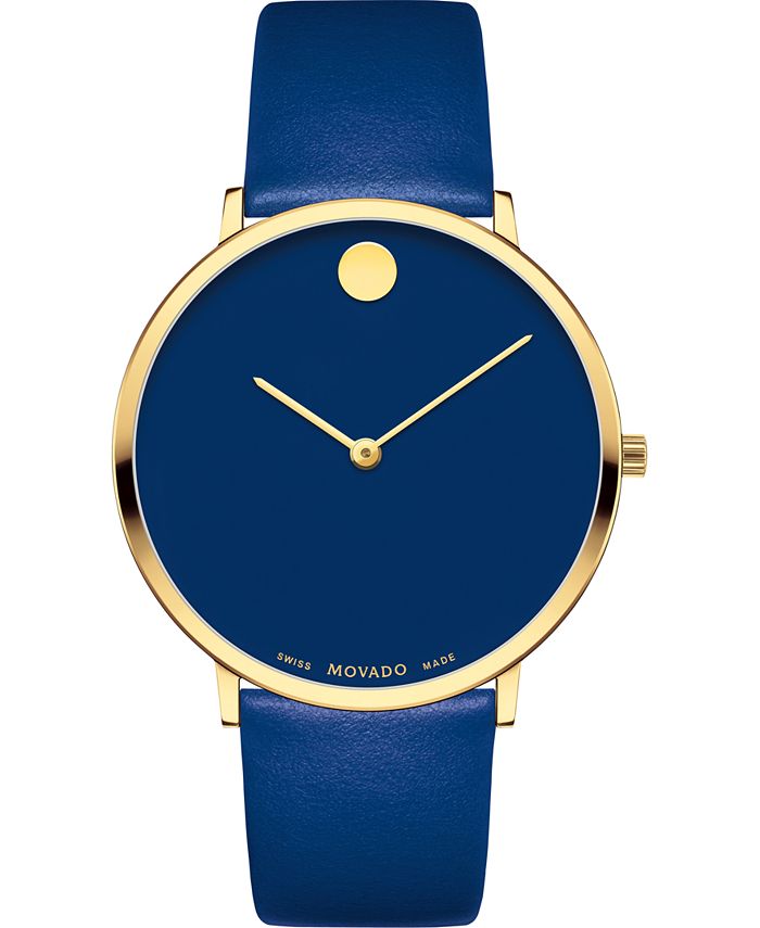 Movado - Unisex Swiss Modern Blue Leather Strap Watch 40mm