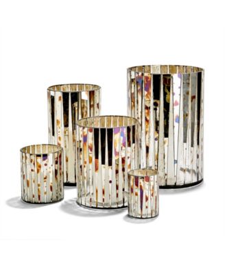 Two's Company - Antiqued Mirror Set of 5 Mosaic Vase/Candle holders - Glass